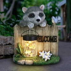 Exhart Solar Hand Painted Raccoon with a Lantern Jar of LED Fireflies by a Welcome Fence, 9 in. x 10.5 in. Garden Statue 15 Exhart Solar Hand Painted Raccoon with a Lantern Jar of LED Fireflies by a Welcome Fence, 9 in. x 10.5 in. Garden Statue -Cheap Good Directions Store exhart garden statues 74008 rs 31 1000