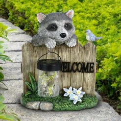 Exhart Solar Hand Painted Raccoon with a Lantern Jar of LED Fireflies by a Welcome Fence, 9 in. x 10.5 in. Garden Statue 11 Exhart Solar Hand Painted Raccoon with a Lantern Jar of LED Fireflies by a Welcome Fence, 9 in. x 10.5 in. Garden Statue -Cheap Good Directions Store exhart garden statues 74008 rs c3 1000