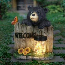 Exhart Solar Hand Painted Bear with a Lantern Jar of LED Fireflies by a Welcome Fence, 9.5 in. x 11 in. Garden Statue 19 Exhart Solar Hand Painted Bear with a Lantern Jar of LED Fireflies by a Welcome Fence, 9.5 in. x 11 in. Garden Statue -Cheap Good Directions Store exhart garden statues 74009 rs 31 1000