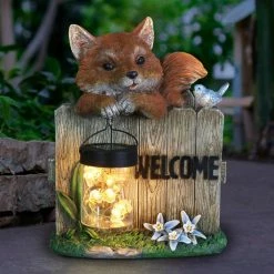 Exhart Solar Hand Painted Fox with a Lantern Jar of LED Fireflies by a Welcome Fence, 8.5 in. x 11 in. Garden Statue 19 Exhart Solar Hand Painted Fox with a Lantern Jar of LED Fireflies by a Welcome Fence, 8.5 in. x 11 in. Garden Statue -Cheap Good Directions Store exhart garden statues 74010 rs 31 1000