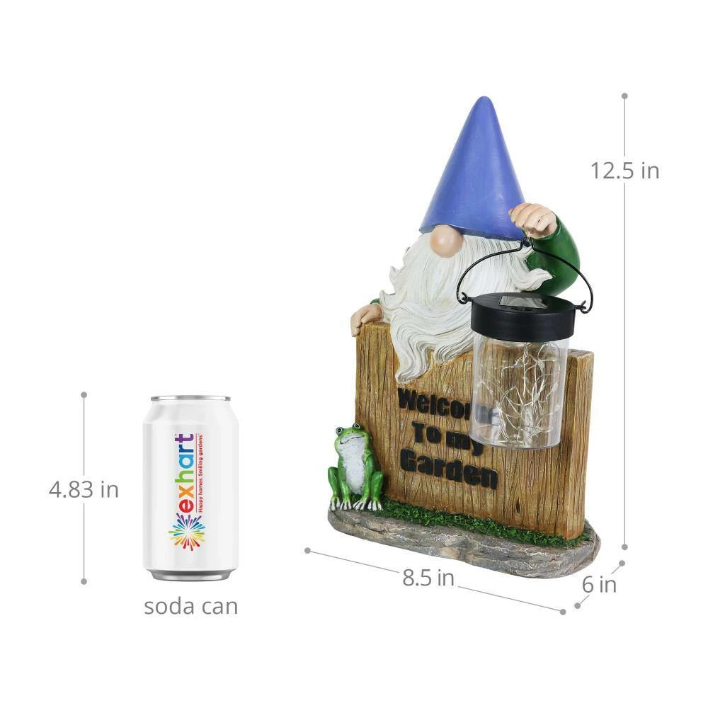 Exhart Solar Hand Painted with a Lantern Jar of LED Fireflies by a Welcome Fence, 8.5 in. x 12.5 in. Gnome Garden Statue 7 Exhart Solar Hand Painted with a Lantern Jar of LED Fireflies by a Welcome Fence, 8.5 in. x 12.5 in. Gnome Garden Statue - Image 5