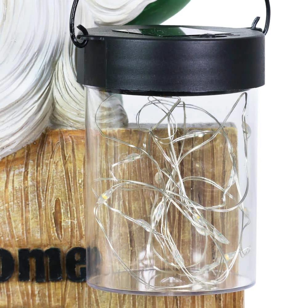 Exhart Solar Hand Painted with a Lantern Jar of LED Fireflies by a Welcome Fence, 8.5 in. x 12.5 in. Gnome Garden Statue 8 Exhart Solar Hand Painted with a Lantern Jar of LED Fireflies by a Welcome Fence, 8.5 in. x 12.5 in. Gnome Garden Statue - Image 6