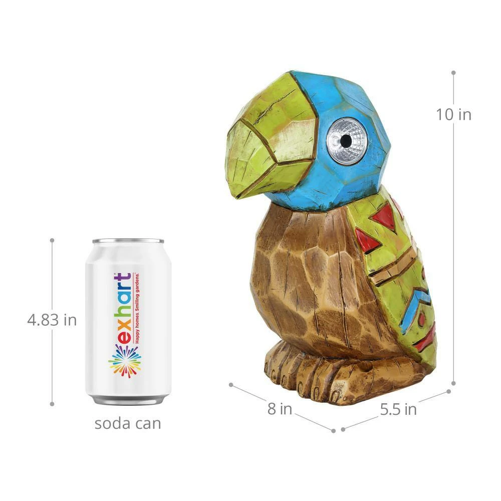 Exhart Solar Blue Tiki Parrot with LED Eyes, 8 in. x 10 in. Garden Statue 7 Exhart Solar Blue Tiki Parrot with LED Eyes, 8 in. x 10 in. Garden Statue - Image 5