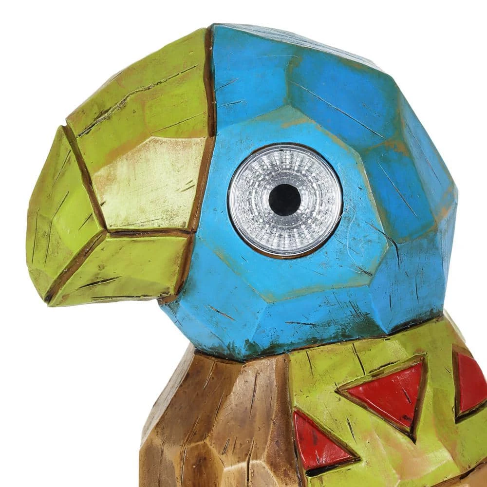 Exhart Solar Blue Tiki Parrot with LED Eyes, 8 in. x 10 in. Garden Statue 6 Exhart Solar Blue Tiki Parrot with LED Eyes, 8 in. x 10 in. Garden Statue - Image 4