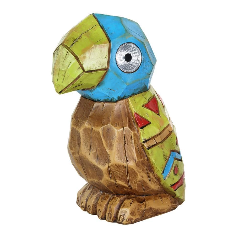 Exhart Solar Blue Tiki Parrot with LED Eyes, 8 in. x 10 in. Garden Statue 3 Exhart Solar Blue Tiki Parrot with LED Eyes, 8 in. x 10 in. Garden Statue