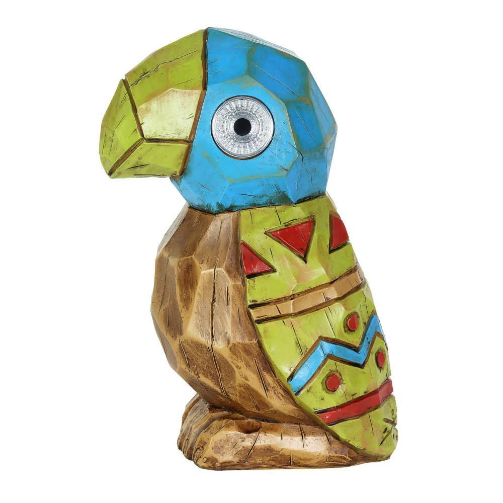 Exhart Solar Blue Tiki Parrot with LED Eyes, 8 in. x 10 in. Garden Statue 4 Exhart Solar Blue Tiki Parrot with LED Eyes, 8 in. x 10 in. Garden Statue - Image 2
