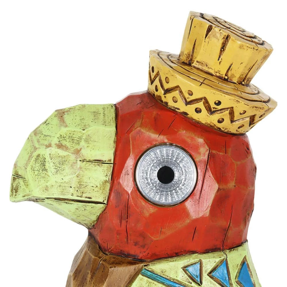 Exhart Solar Red Tiki Parrot with LED Eyes, 6.5 in. x 10 in. Garden Statue 6 Exhart Solar Red Tiki Parrot with LED Eyes, 6.5 in. x 10 in. Garden Statue - Image 4