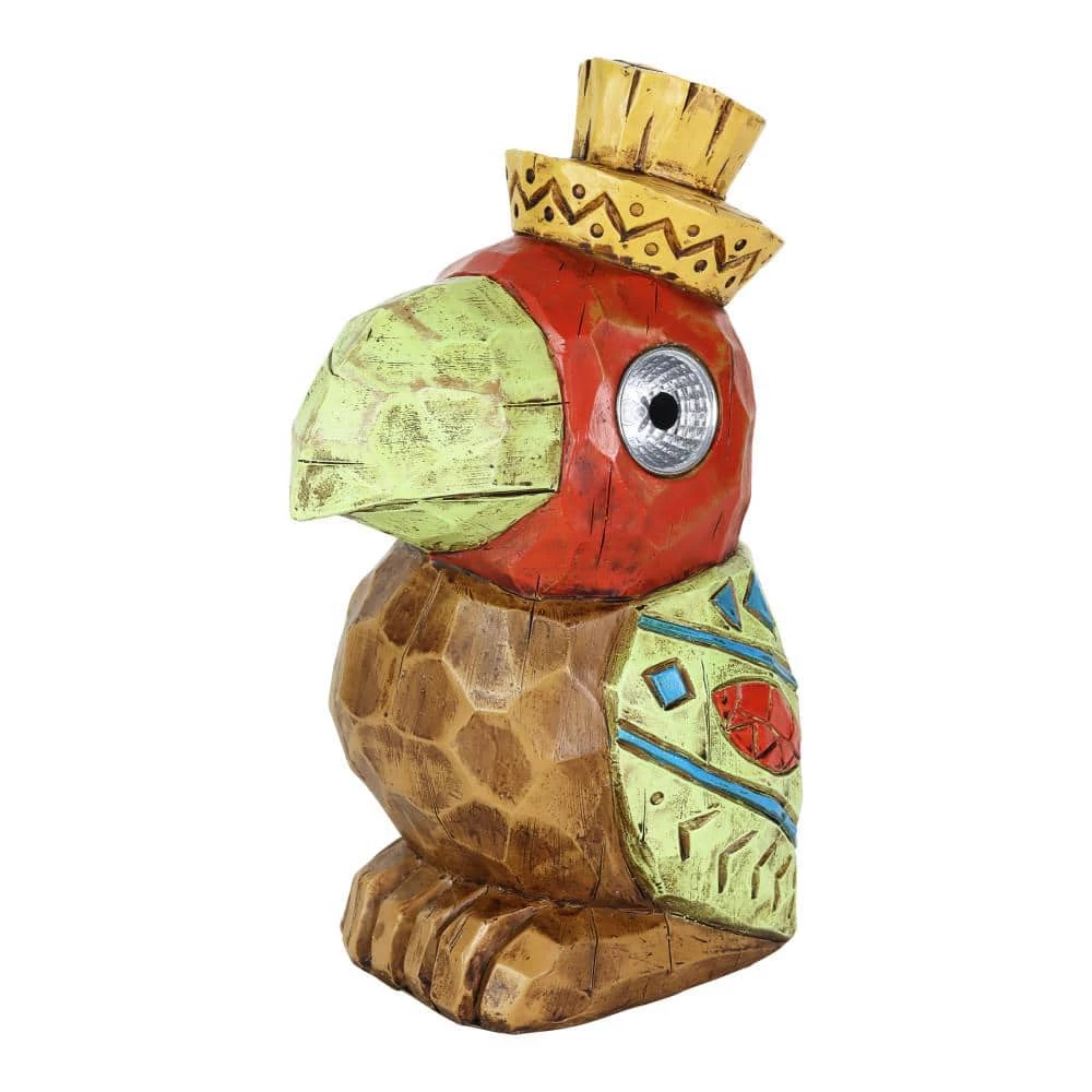 Exhart Solar Red Tiki Parrot with LED Eyes, 6.5 in. x 10 in. Garden Statue 3 Exhart Solar Red Tiki Parrot with LED Eyes, 6.5 in. x 10 in. Garden Statue