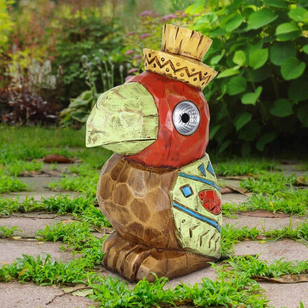 Exhart Solar Red Tiki Parrot with LED Eyes, 6.5 in. x 10 in. Garden Statue 5 Exhart Solar Red Tiki Parrot with LED Eyes, 6.5 in. x 10 in. Garden Statue - Image 3