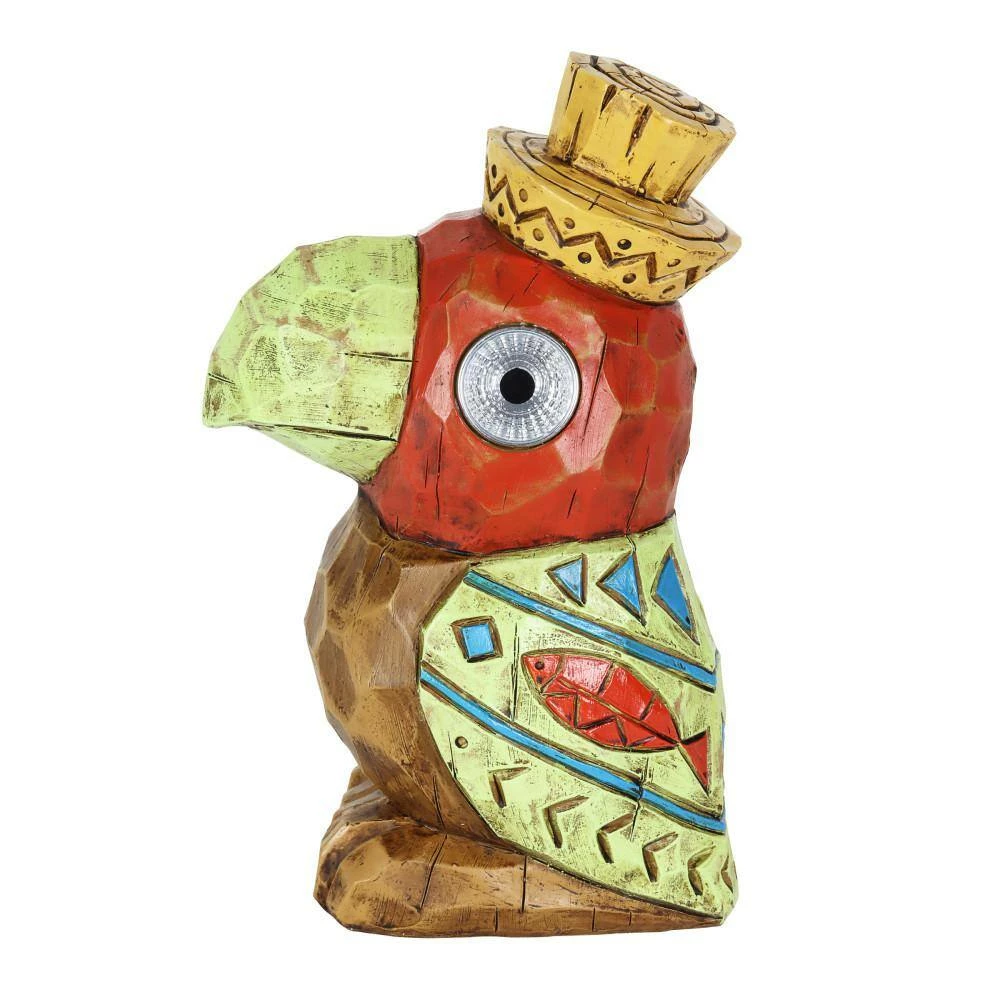 Exhart Solar Red Tiki Parrot with LED Eyes, 6.5 in. x 10 in. Garden Statue 4 Exhart Solar Red Tiki Parrot with LED Eyes, 6.5 in. x 10 in. Garden Statue - Image 2