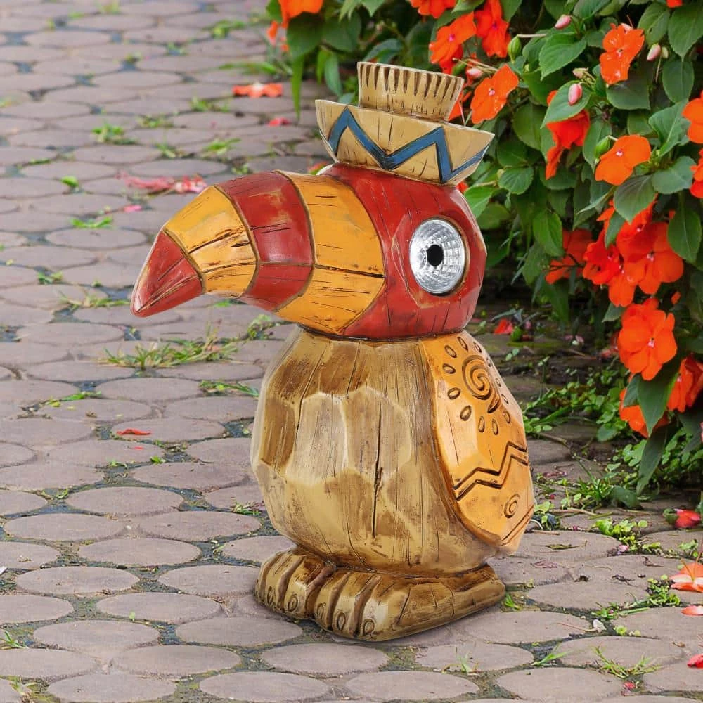Exhart Solar Orange Tiki Toucan with LED Eyes, 10 in. x 10 in. Garden Statue 5 Exhart Solar Orange Tiki Toucan with LED Eyes, 10 in. x 10 in. Garden Statue - Image 3