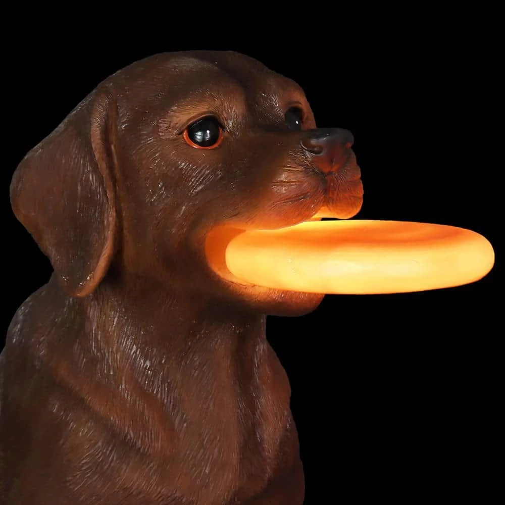 Exhart Solar Chocolate Labrador Retriever Dog with LED Frisbee, 14 in. tall Garden Statue 10 Exhart Solar Chocolate Labrador Retriever Dog with LED Frisbee, 14 in. tall Garden Statue - Image 8