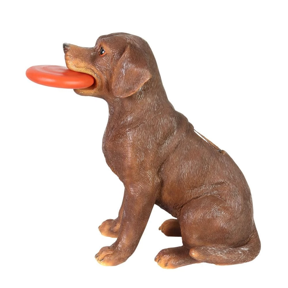 Exhart Solar Chocolate Labrador Retriever Dog with LED Frisbee, 14 in. tall Garden Statue 4 Exhart Solar Chocolate Labrador Retriever Dog with LED Frisbee, 14 in. tall Garden Statue - Image 2