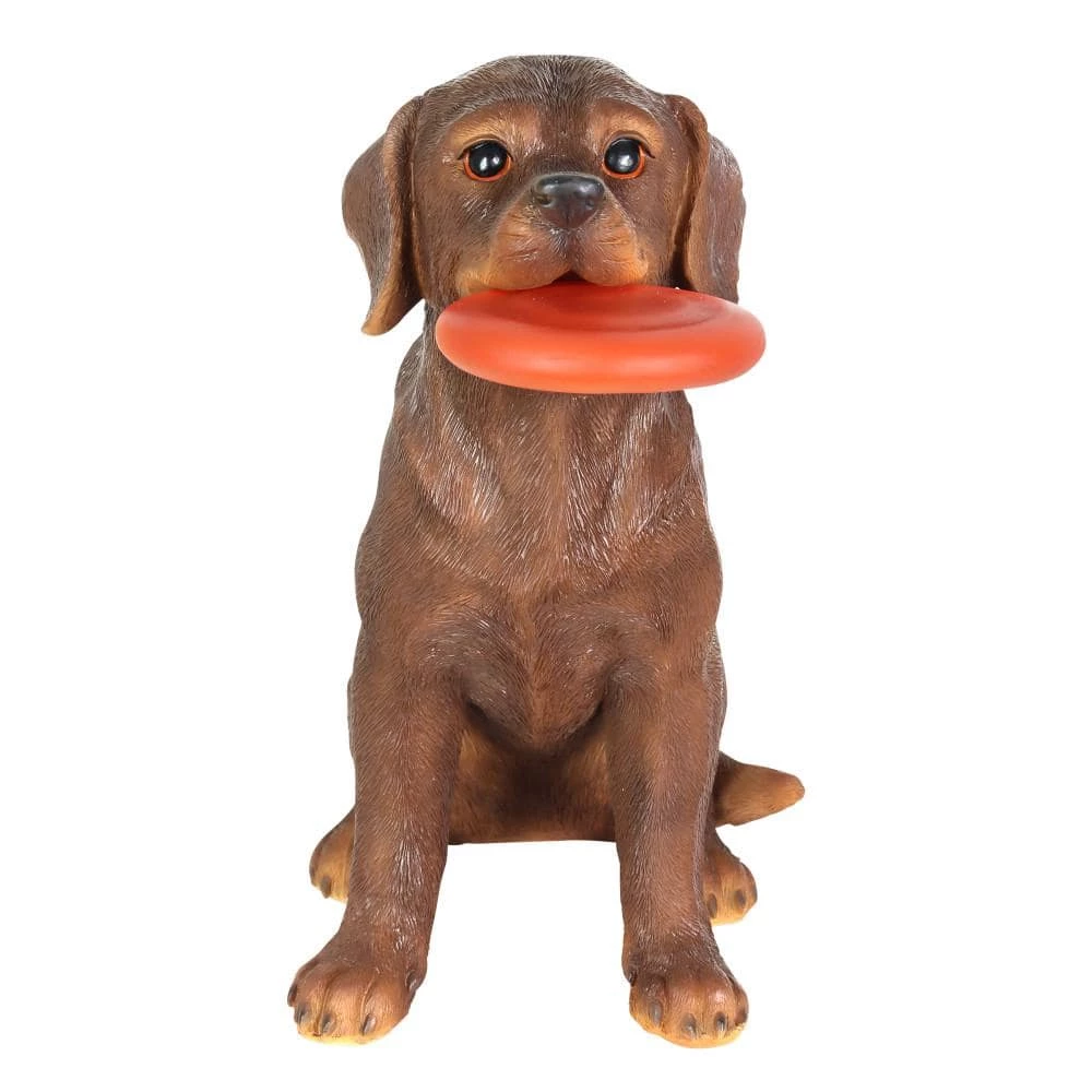 Exhart Solar Chocolate Labrador Retriever Dog with LED Frisbee, 14 in. tall Garden Statue 9 Exhart Solar Chocolate Labrador Retriever Dog with LED Frisbee, 14 in. tall Garden Statue - Image 7