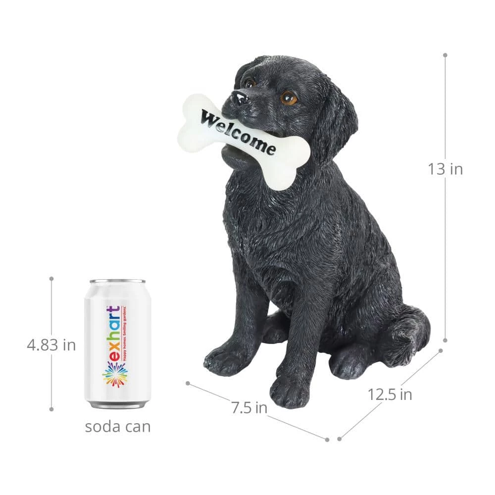 Exhart Solar Black Labrador Retriever Dog with LED Welcome Bone, 13 in. tall Garden Statue 7 Exhart Solar Black Labrador Retriever Dog with LED Welcome Bone, 13 in. tall Garden Statue - Image 5