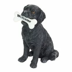Exhart Solar Black Labrador Retriever Dog with LED Welcome Bone, 13 in. tall Garden Statue