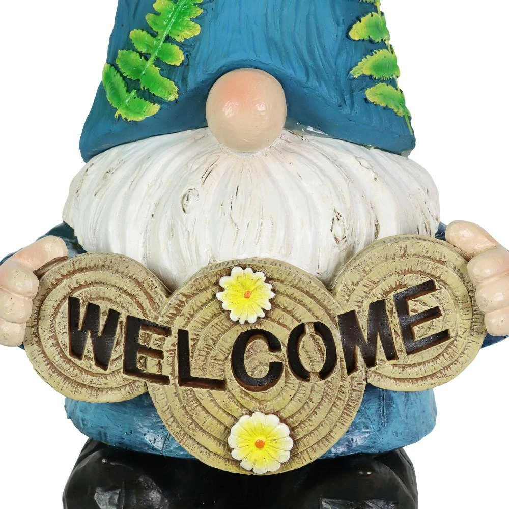 Exhart 6.5 in. x 12 in. Solar Hand Painted Blue Hat with Vines with Welcome Log, Gnome Garden Statue 8 Exhart 6.5 in. x 12 in. Solar Hand Painted Blue Hat with Vines with Welcome Log, Gnome Garden Statue - Image 6
