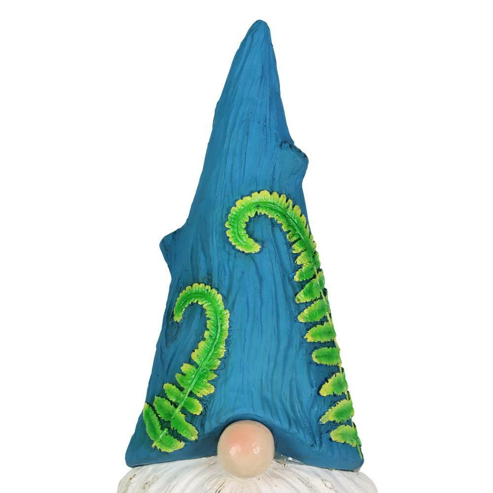 Exhart 6.5 in. x 12 in. Solar Hand Painted Blue Hat with Vines with Welcome Log, Gnome Garden Statue 6 Exhart 6.5 in. x 12 in. Solar Hand Painted Blue Hat with Vines with Welcome Log, Gnome Garden Statue - Image 4