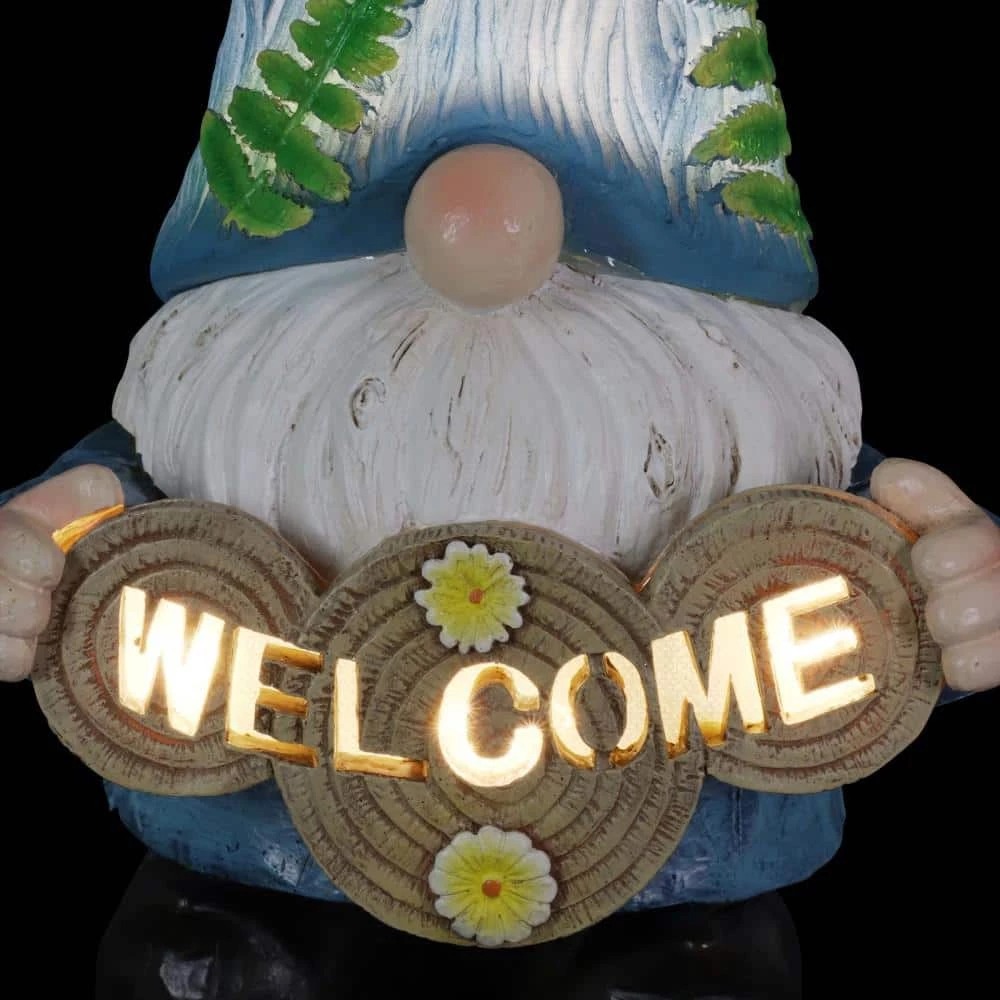 Exhart 6.5 in. x 12 in. Solar Hand Painted Blue Hat with Vines with Welcome Log, Gnome Garden Statue 10 Exhart 6.5 in. x 12 in. Solar Hand Painted Blue Hat with Vines with Welcome Log, Gnome Garden Statue - Image 8