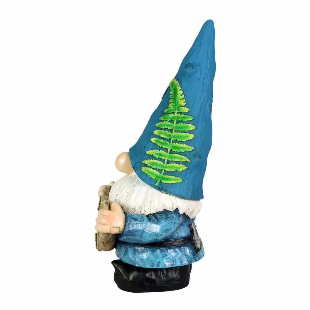 Exhart 6.5 in. x 12 in. Solar Hand Painted Blue Hat with Vines with Welcome Log, Gnome Garden Statue 4 Exhart 6.5 in. x 12 in. Solar Hand Painted Blue Hat with Vines with Welcome Log, Gnome Garden Statue - Image 2