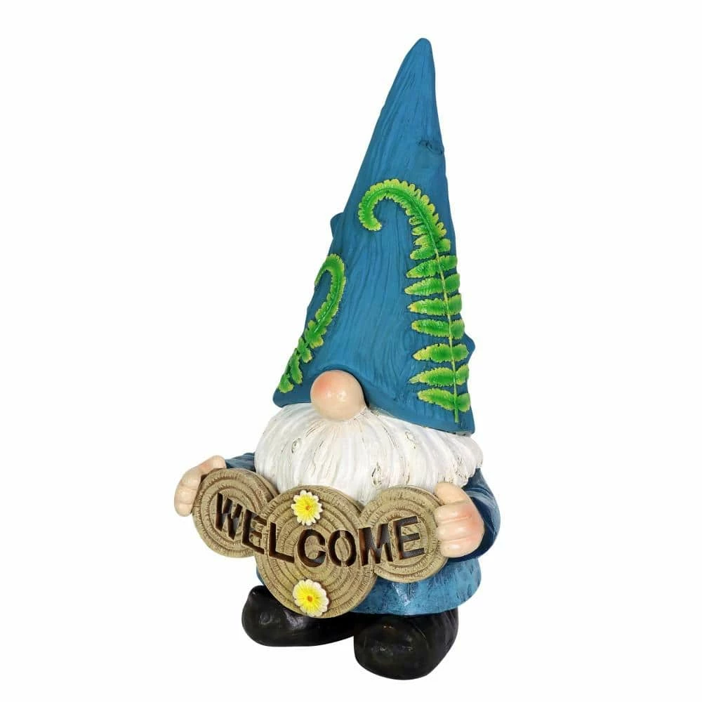 Exhart 6.5 in. x 12 in. Solar Hand Painted Blue Hat with Vines with Welcome Log, Gnome Garden Statue 9 Exhart 6.5 in. x 12 in. Solar Hand Painted Blue Hat with Vines with Welcome Log, Gnome Garden Statue - Image 7
