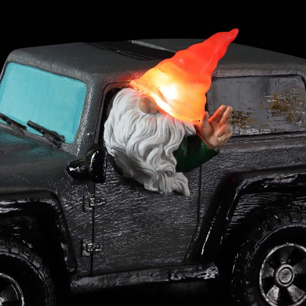 Exhart Solar Hand Painted Off-Roading, 11 in. x 6.5 in. Gnome Garden Statue 8 Exhart Solar Hand Painted Off-Roading, 11 in. x 6.5 in. Gnome Garden Statue - Image 6