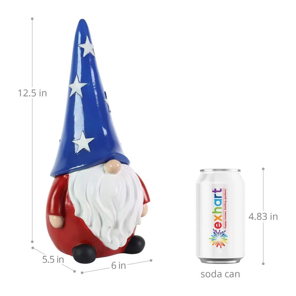 Exhart Hand Painted Patriotic LED Hat On A Battery Operated Timer, 6 in. x 12.5 in. Gnome Garden Statue 6 Exhart Hand Painted Patriotic LED Hat On A Battery Operated Timer, 6 in. x 12.5 in. Gnome Garden Statue - Image 4
