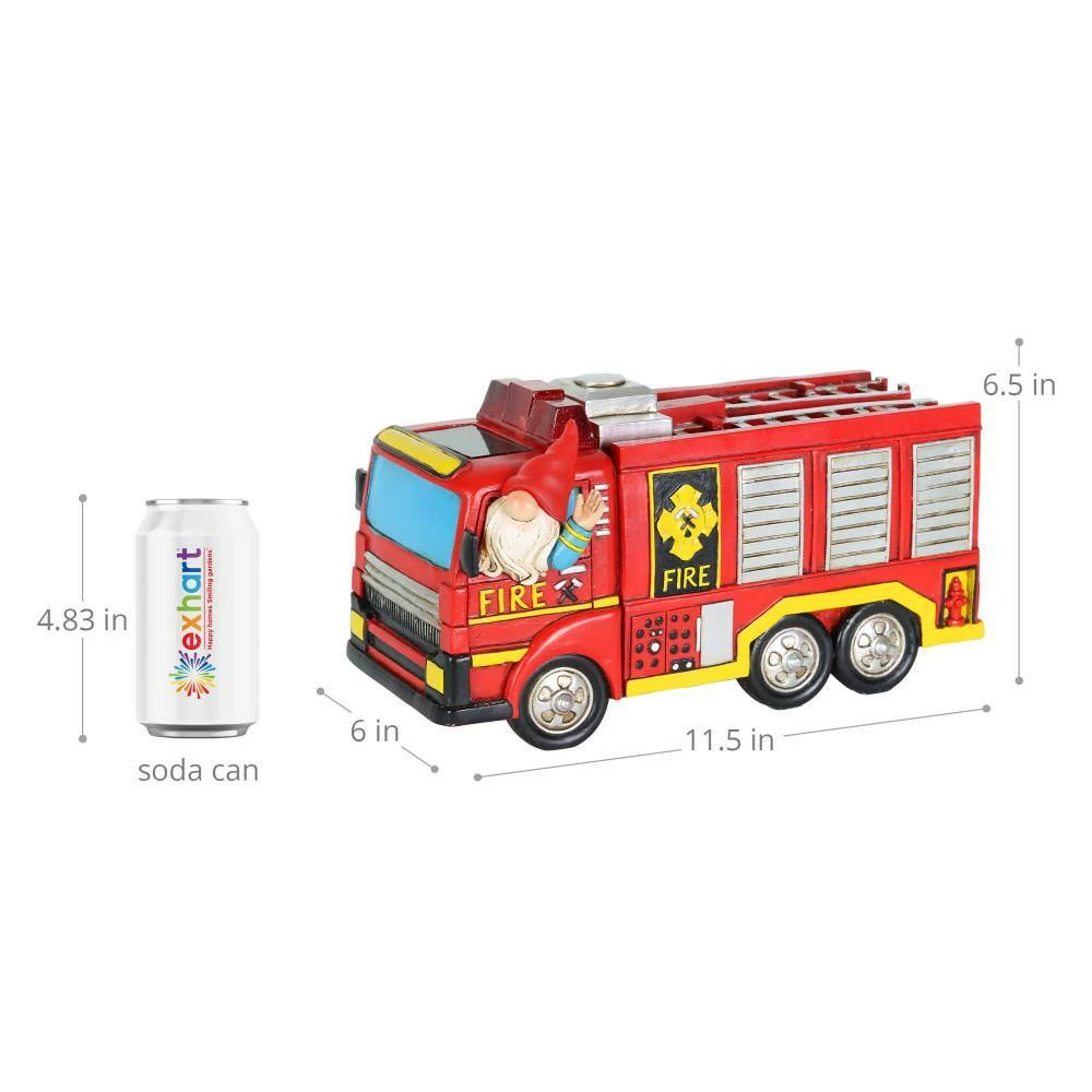Exhart Solar Hand Painted Driving a Fire Truck, 11.5 in. x 6.5 in. Gnome Garden Statue 8 Exhart Solar Hand Painted Driving a Fire Truck, 11.5 in. x 6.5 in. Gnome Garden Statue - Image 6