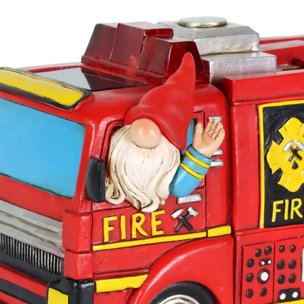 Exhart Solar Hand Painted Driving a Fire Truck, 11.5 in. x 6.5 in. Gnome Garden Statue 7 Exhart Solar Hand Painted Driving a Fire Truck, 11.5 in. x 6.5 in. Gnome Garden Statue - Image 5
