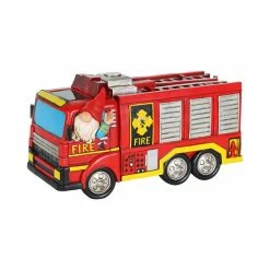 Exhart Solar Hand Painted Driving a Fire Truck, 11.5 in. x 6.5 in. Gnome Garden Statue