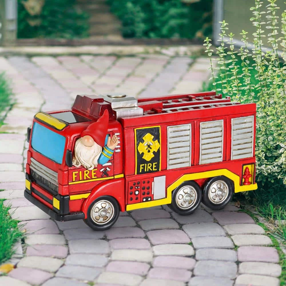 Exhart Solar Hand Painted Driving a Fire Truck, 11.5 in. x 6.5 in. Gnome Garden Statue 6 Exhart Solar Hand Painted Driving a Fire Truck, 11.5 in. x 6.5 in. Gnome Garden Statue - Image 4