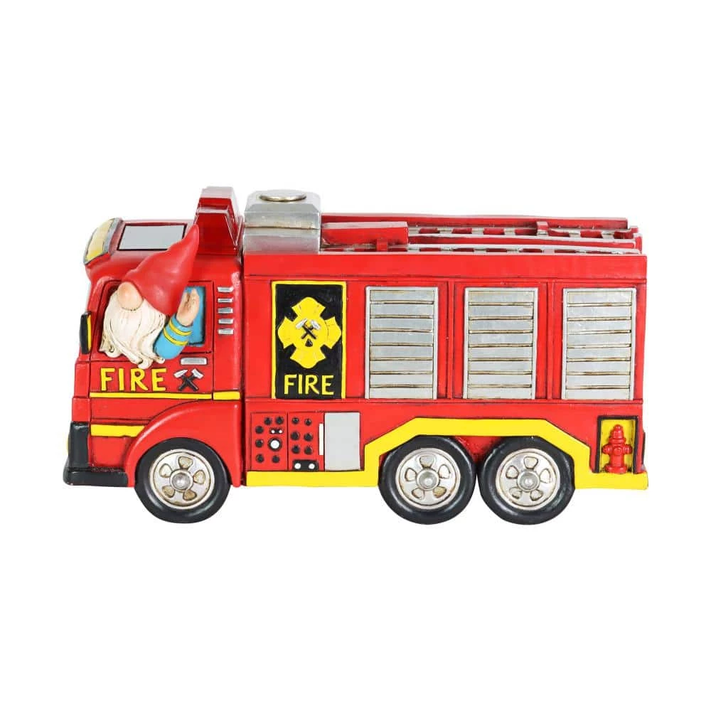Exhart Solar Hand Painted Driving a Fire Truck, 11.5 in. x 6.5 in. Gnome Garden Statue 4 Exhart Solar Hand Painted Driving a Fire Truck, 11.5 in. x 6.5 in. Gnome Garden Statue - Image 2