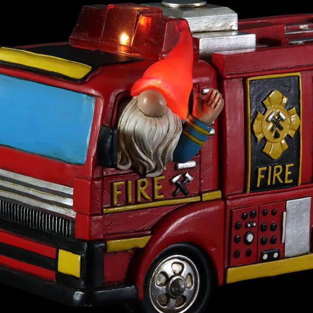 Exhart Solar Hand Painted Driving a Fire Truck, 11.5 in. x 6.5 in. Gnome Garden Statue 10 Exhart Solar Hand Painted Driving a Fire Truck, 11.5 in. x 6.5 in. Gnome Garden Statue - Image 8