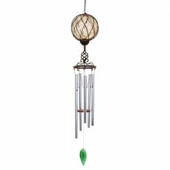Exhart Solar Caged Amber Ball Metal and Glass Wind Chimes