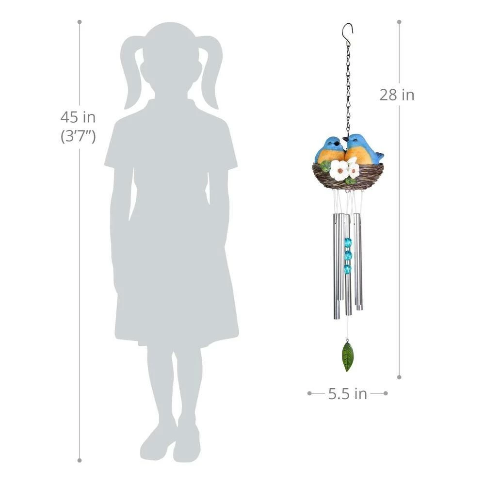 Exhart Nesting Blue Birds with Flowers Hand Painted, 6 in. x 28 in. Resin Wind Chimes 7 Exhart Nesting Blue Birds with Flowers Hand Painted, 6 in. x 28 in. Resin Wind Chimes - Image 5