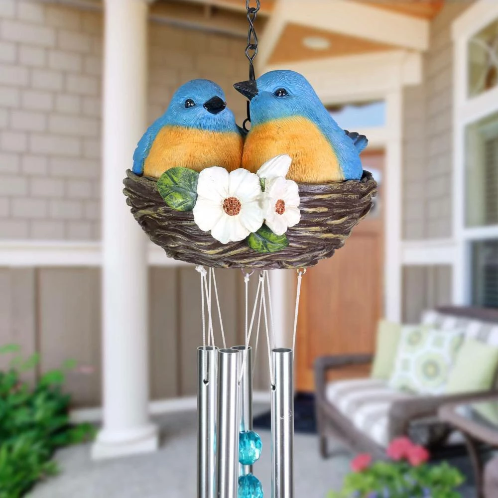 Exhart Nesting Blue Birds with Flowers Hand Painted, 6 in. x 28 in. Resin Wind Chimes 11 Exhart Nesting Blue Birds with Flowers Hand Painted, 6 in. x 28 in. Resin Wind Chimes - Image 9
