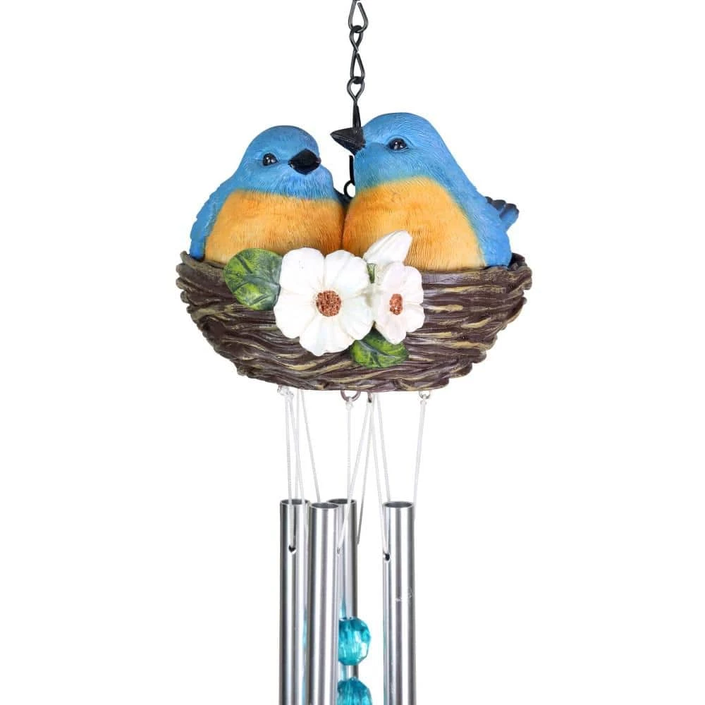 Exhart Nesting Blue Birds with Flowers Hand Painted, 6 in. x 28 in. Resin Wind Chimes 8 Exhart Nesting Blue Birds with Flowers Hand Painted, 6 in. x 28 in. Resin Wind Chimes - Image 6