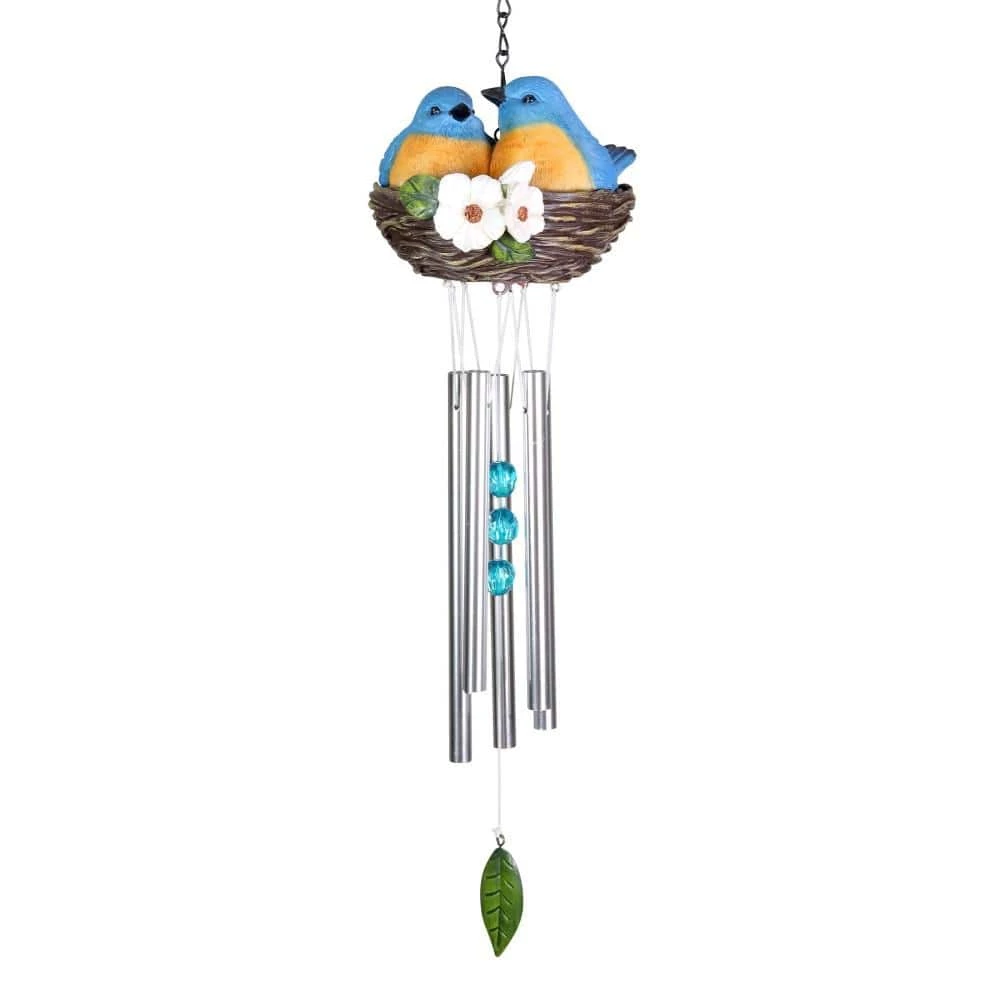 Exhart Nesting Blue Birds with Flowers Hand Painted, 6 in. x 28 in. Resin Wind Chimes 3 Exhart Nesting Blue Birds with Flowers Hand Painted, 6 in. x 28 in. Resin Wind Chimes