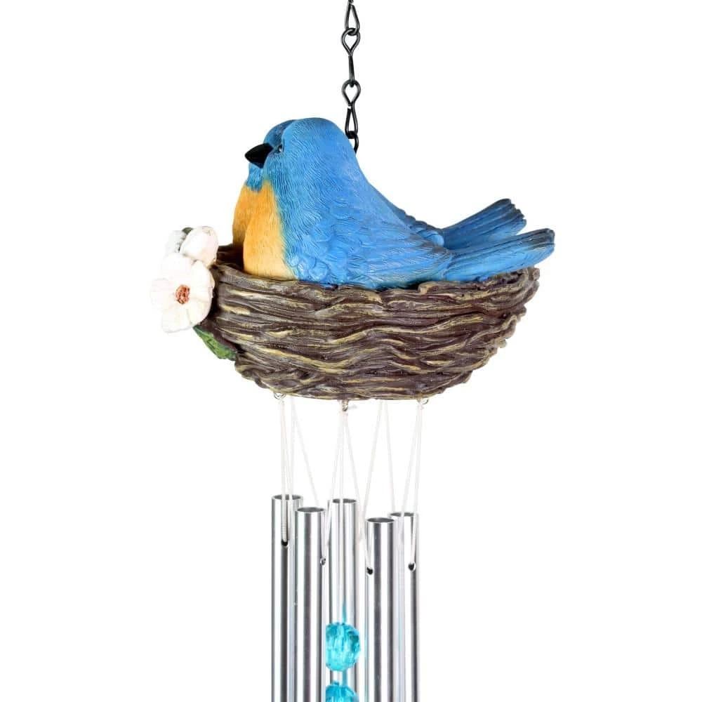 Exhart Nesting Blue Birds with Flowers Hand Painted, 6 in. x 28 in. Resin Wind Chimes 4 Exhart Nesting Blue Birds with Flowers Hand Painted, 6 in. x 28 in. Resin Wind Chimes - Image 2