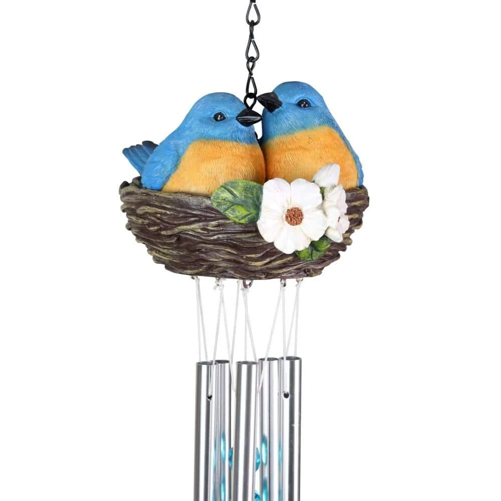 Exhart Nesting Blue Birds with Flowers Hand Painted, 6 in. x 28 in. Resin Wind Chimes 9 Exhart Nesting Blue Birds with Flowers Hand Painted, 6 in. x 28 in. Resin Wind Chimes - Image 7