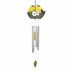 Exhart 6 in. x 28 in. Nesting Orioles with Flowers Hand Painted, Resin Wind Chimes