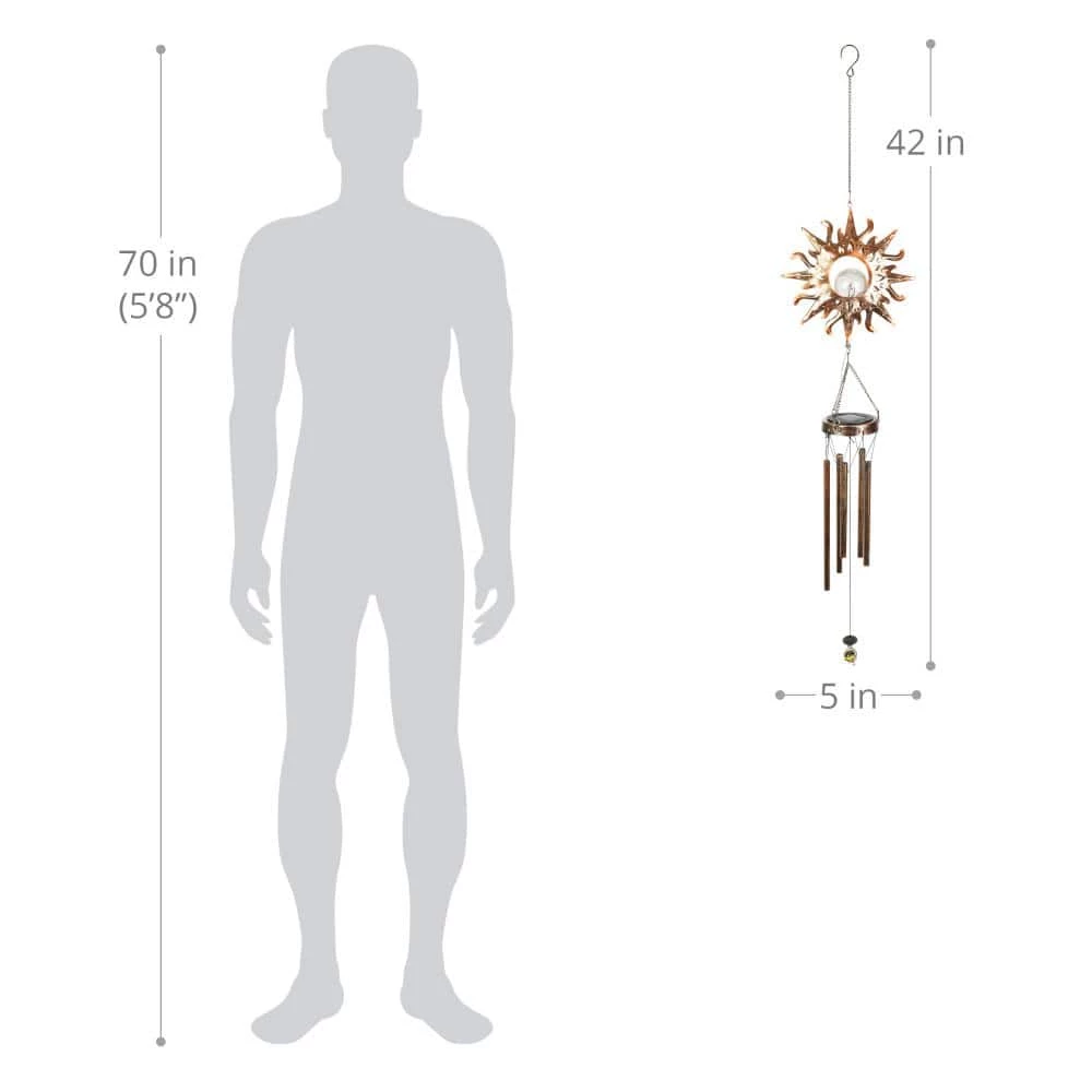 Exhart 5 in. x 42 in. Solar Sun with Crackle Ball, Metal Wind Chimes 6 Exhart 5 in. x 42 in. Solar Sun with Crackle Ball, Metal Wind Chimes - Image 4