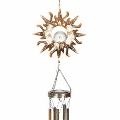 Exhart 5 in. x 42 in. Solar Sun with Crackle Ball, Metal Wind Chimes