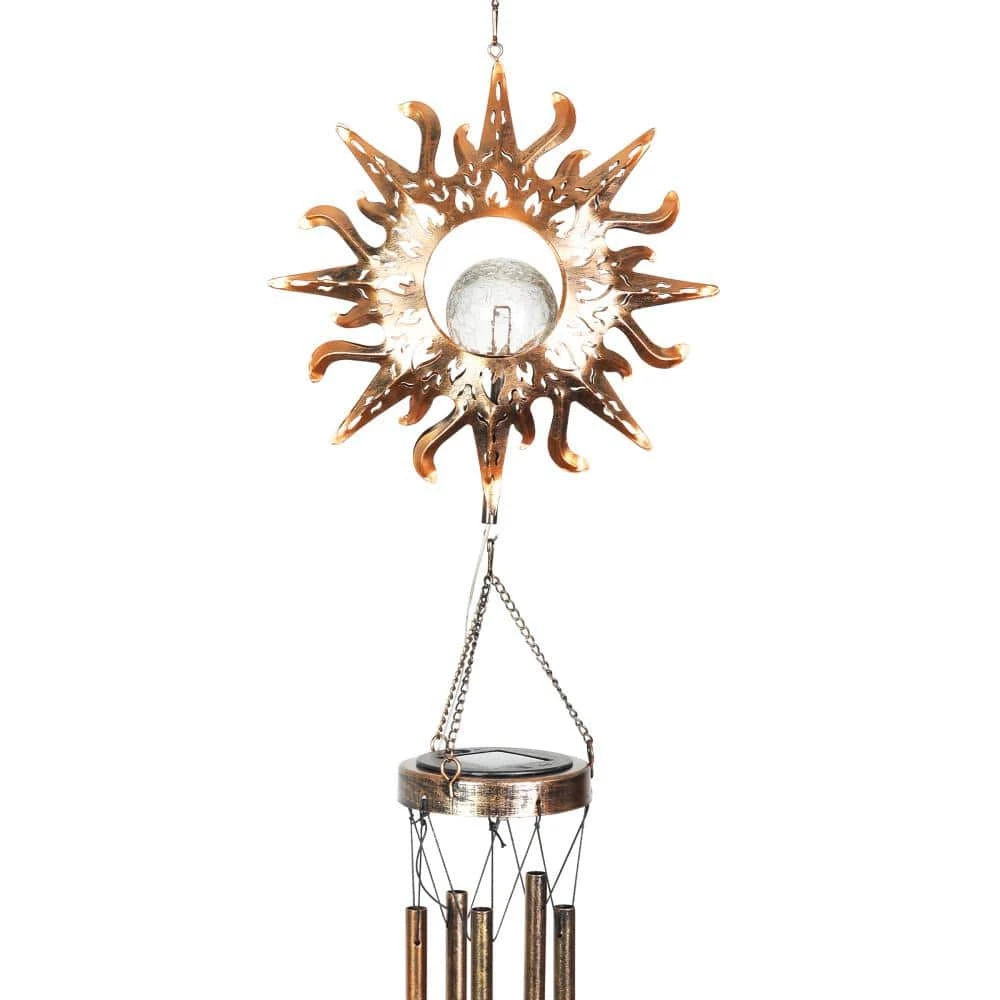 Exhart 5 in. x 42 in. Solar Sun with Crackle Ball, Metal Wind Chimes 3 Exhart 5 in. x 42 in. Solar Sun with Crackle Ball, Metal Wind Chimes