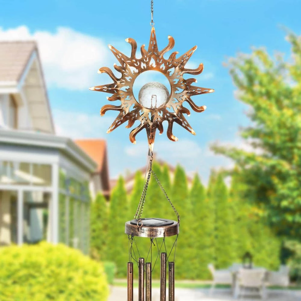 Exhart 5 in. x 42 in. Solar Sun with Crackle Ball, Metal Wind Chimes 4 Exhart 5 in. x 42 in. Solar Sun with Crackle Ball, Metal Wind Chimes - Image 2