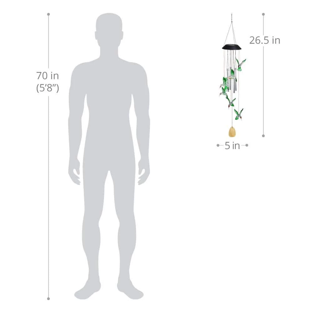 Exhart 5 in. x 26 in. Solar Hummingbird with Color Changing LED lights, Plastic Wind Chimes 6 Exhart 5 in. x 26 in. Solar Hummingbird with Color Changing LED lights, Plastic Wind Chimes - Image 4