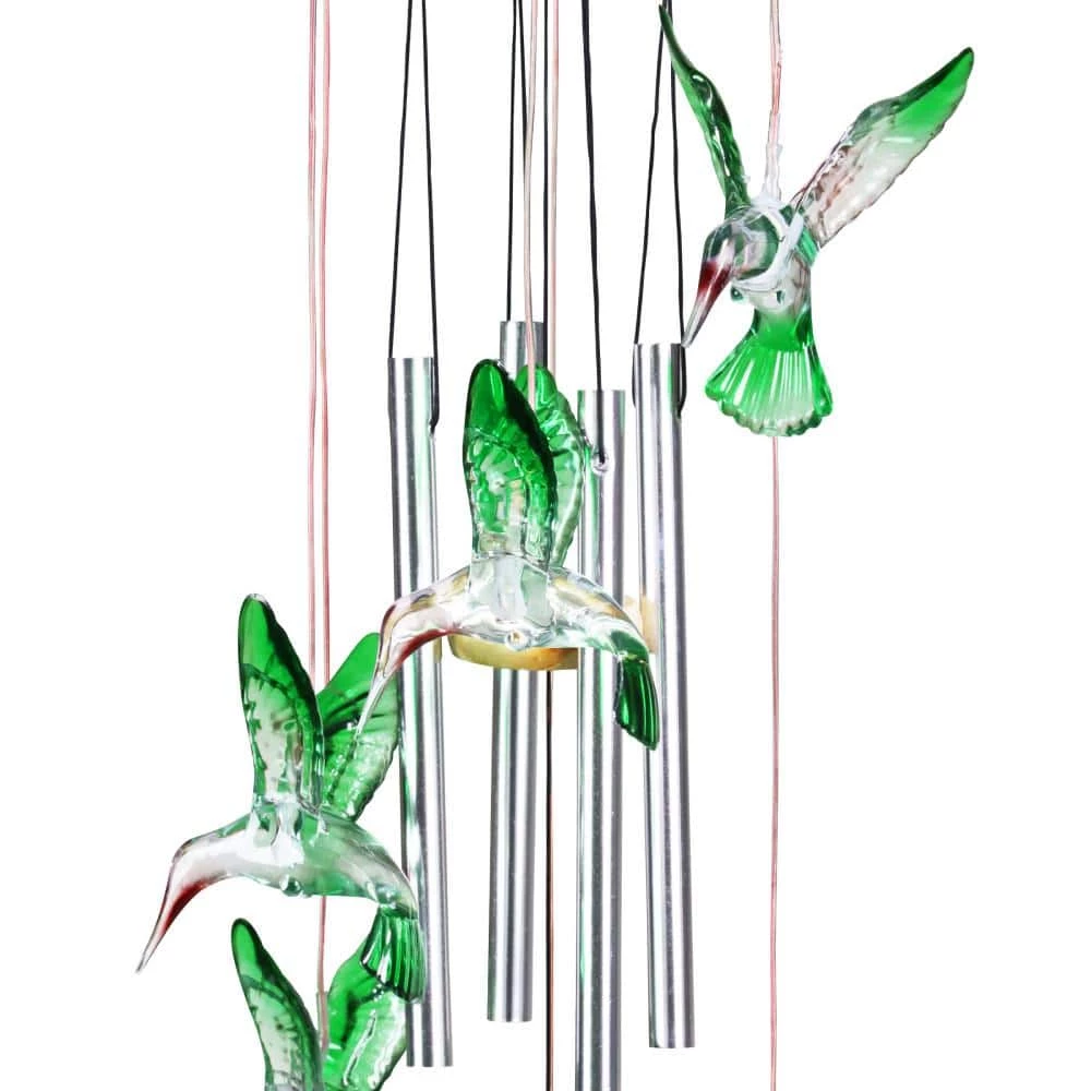 Exhart 5 in. x 26 in. Solar Hummingbird with Color Changing LED lights, Plastic Wind Chimes 5 Exhart 5 in. x 26 in. Solar Hummingbird with Color Changing LED lights, Plastic Wind Chimes - Image 3