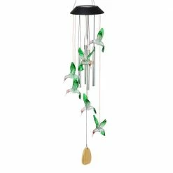 Exhart 5 in. x 26 in. Solar Hummingbird with Color Changing LED lights, Plastic Wind Chimes