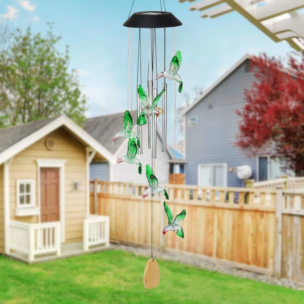 Exhart 5 in. x 26 in. Solar Hummingbird with Color Changing LED lights, Plastic Wind Chimes 4 Exhart 5 in. x 26 in. Solar Hummingbird with Color Changing LED lights, Plastic Wind Chimes - Image 2