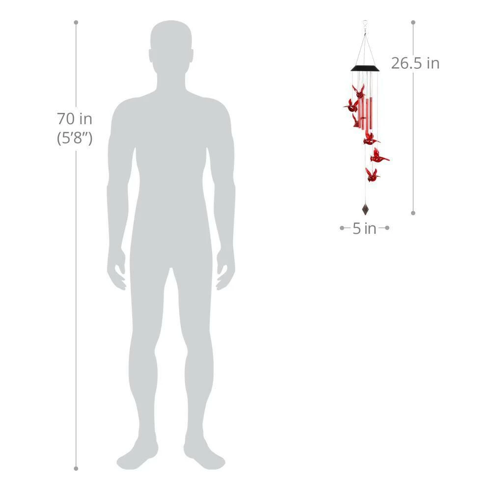 Exhart 5 in. x 26 in. Solar Cascading Red Cardinal with Color Changing LED lights, Plastic Wind Chimes 6 Exhart 5 in. x 26 in. Solar Cascading Red Cardinal with Color Changing LED lights, Plastic Wind Chimes - Image 4